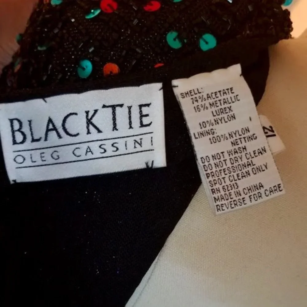 EUC | STUNNING | Oleg Cassini | Black Beaded Dress | Confetti Sequins | Size: 12 - Picture 12 of 16